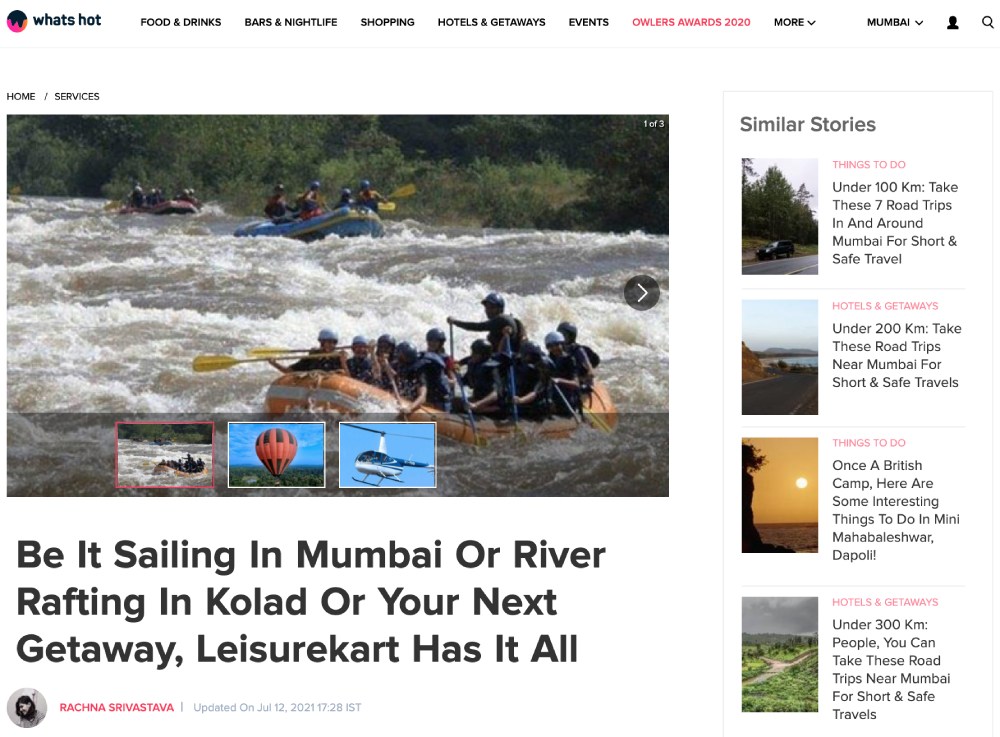 Leisurekart - Featured on Whats Hot Mumbai - 12th July 2021